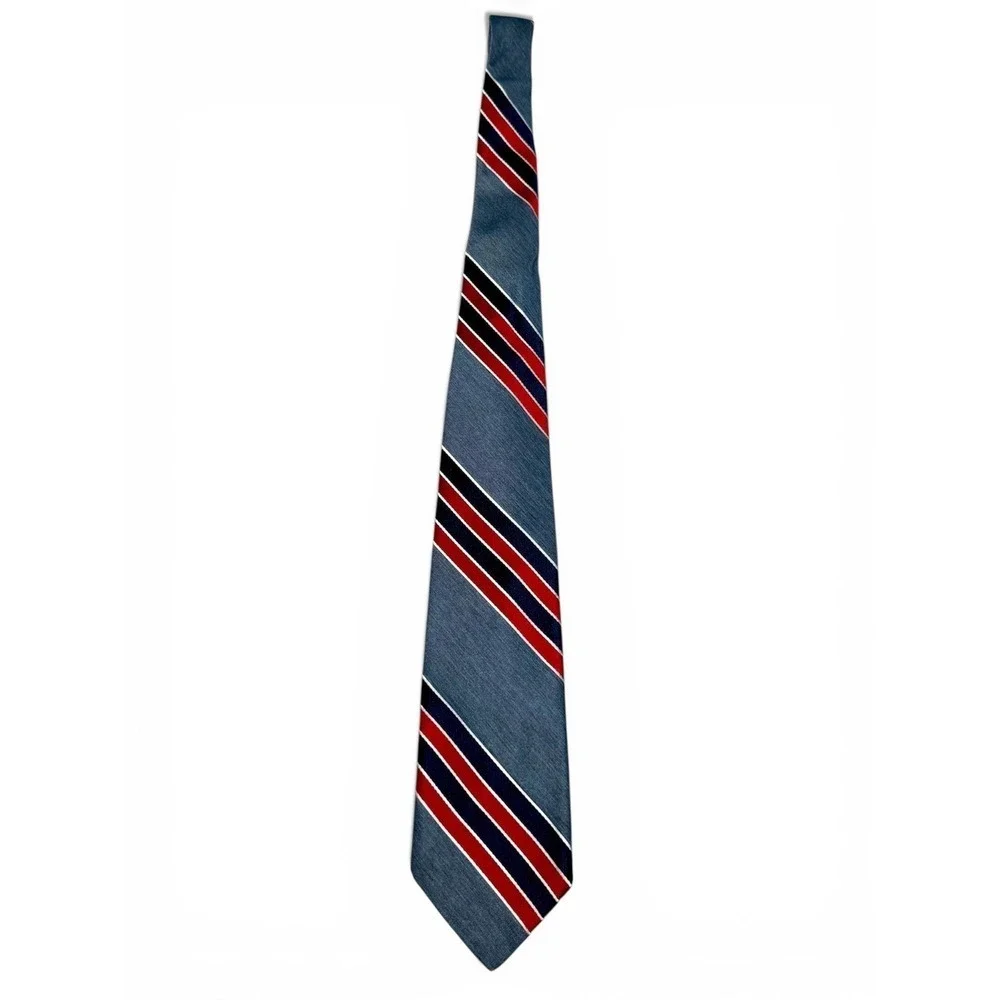Christian Dior Cravates Paris New York Striped Necktie Mens Polyester Blue Red